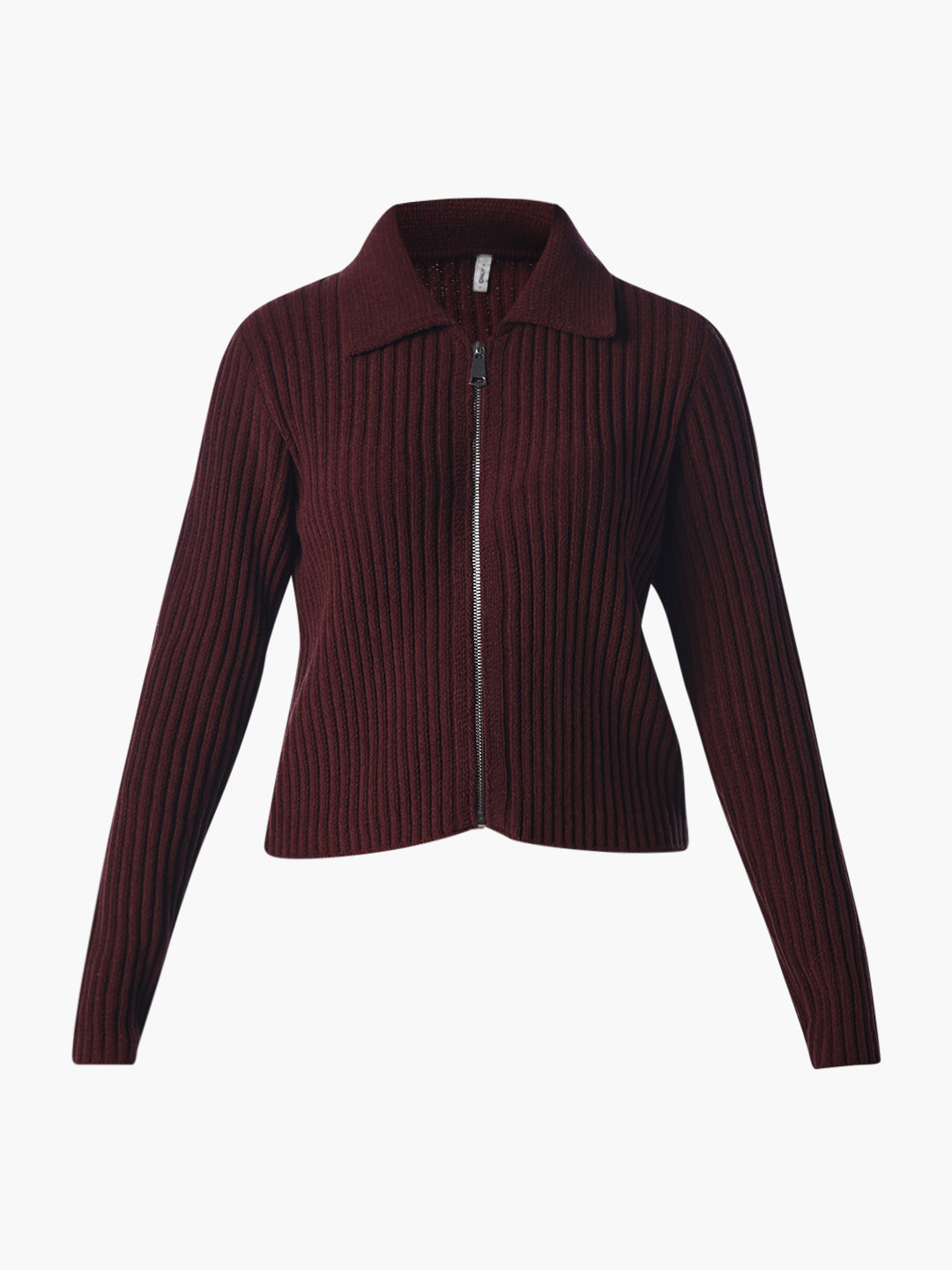 Ribbed Zip Polo Cardigan