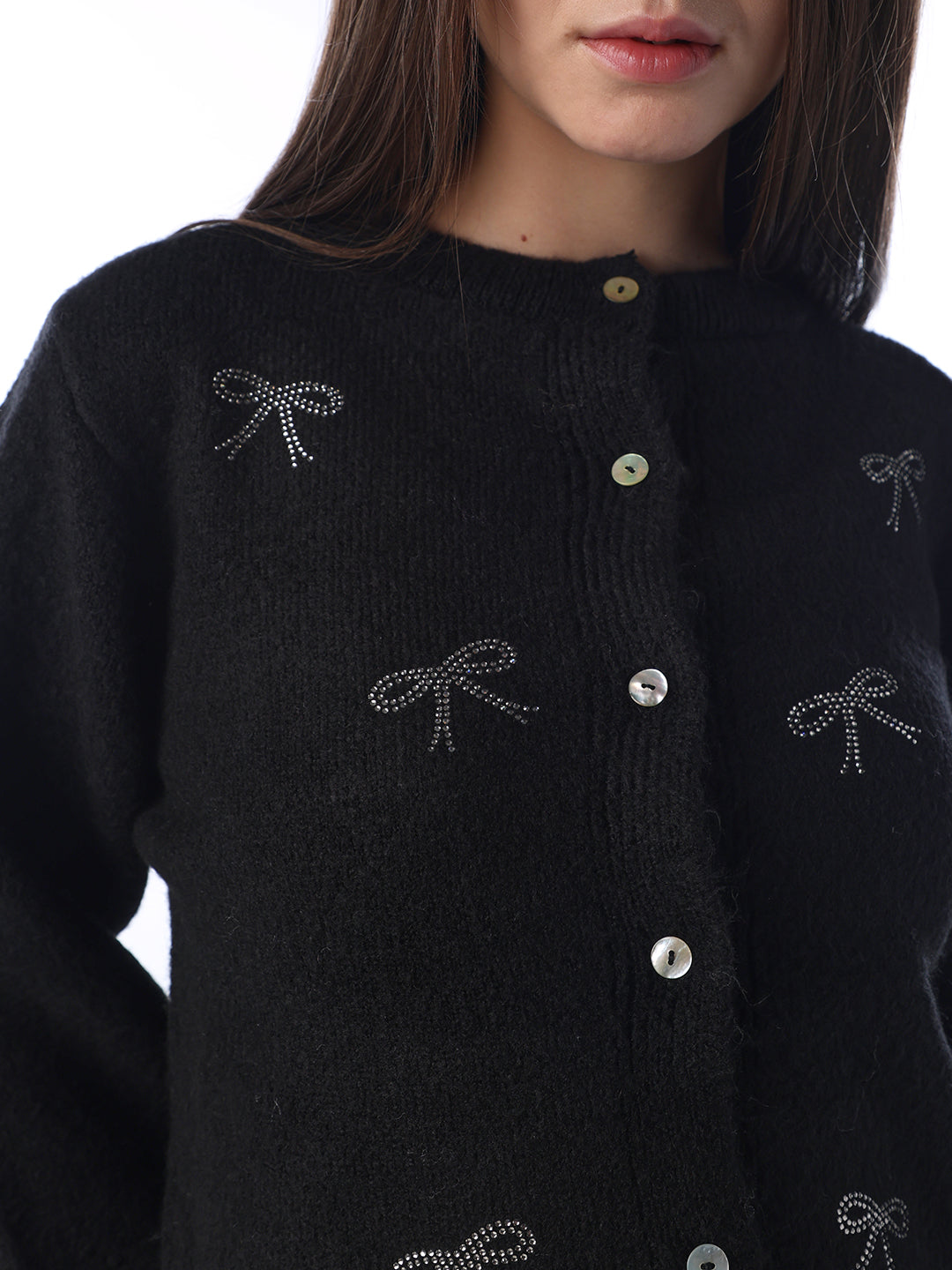 Embellished Bow Knit Cardigan