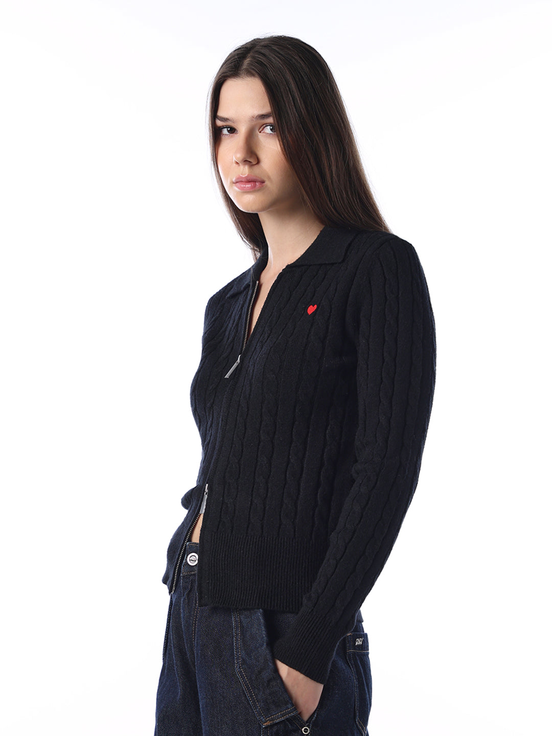 Zip-Through Polo Cardigan