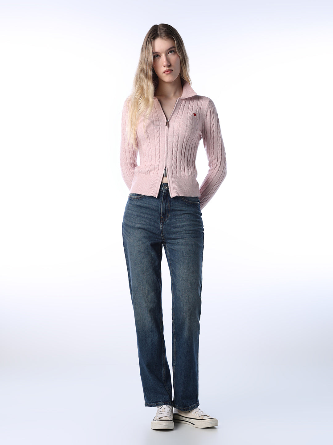 Brushed Cable Knit Polo Cardigan