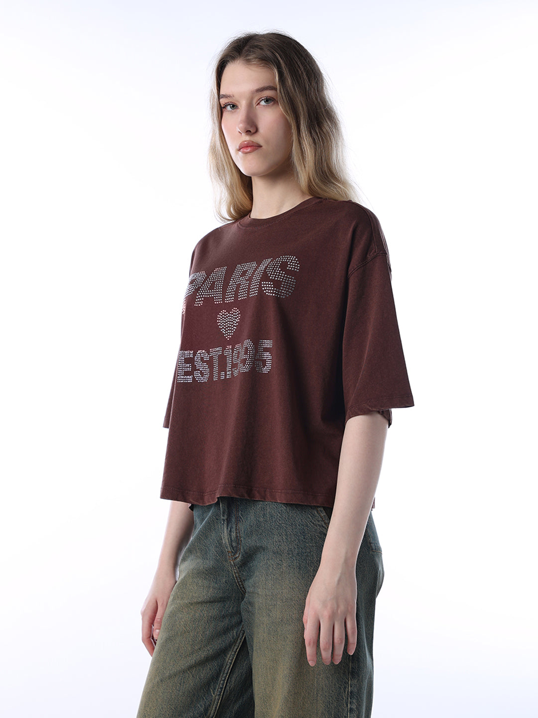 Rhinestone Detail Boxy T-shirt