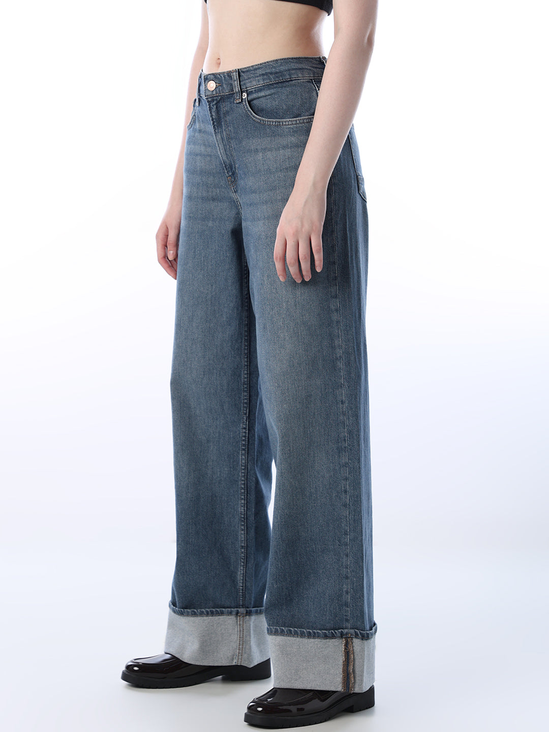 Fold-Up Wide Leg Jeans