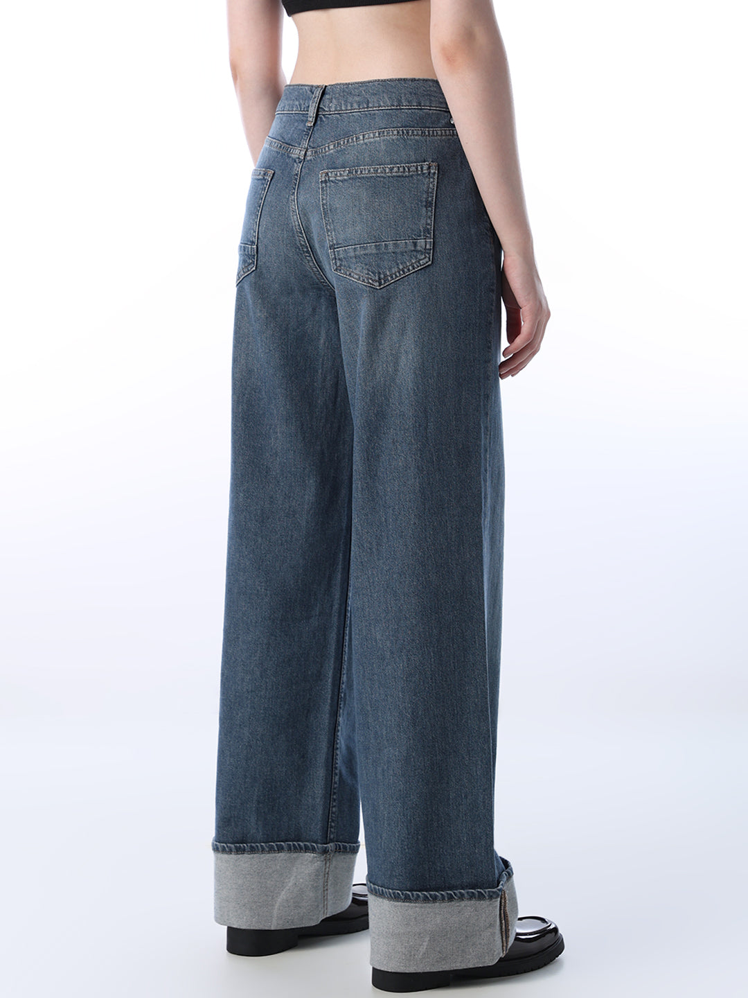 Fold-Up Wide Leg Jeans