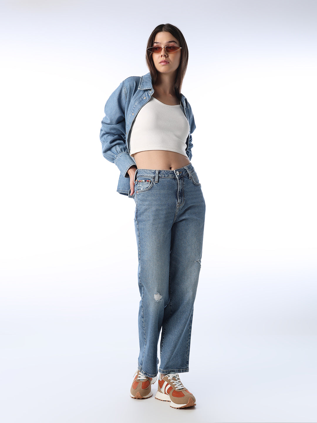 Mildly Distressed Straight Fit Jeans