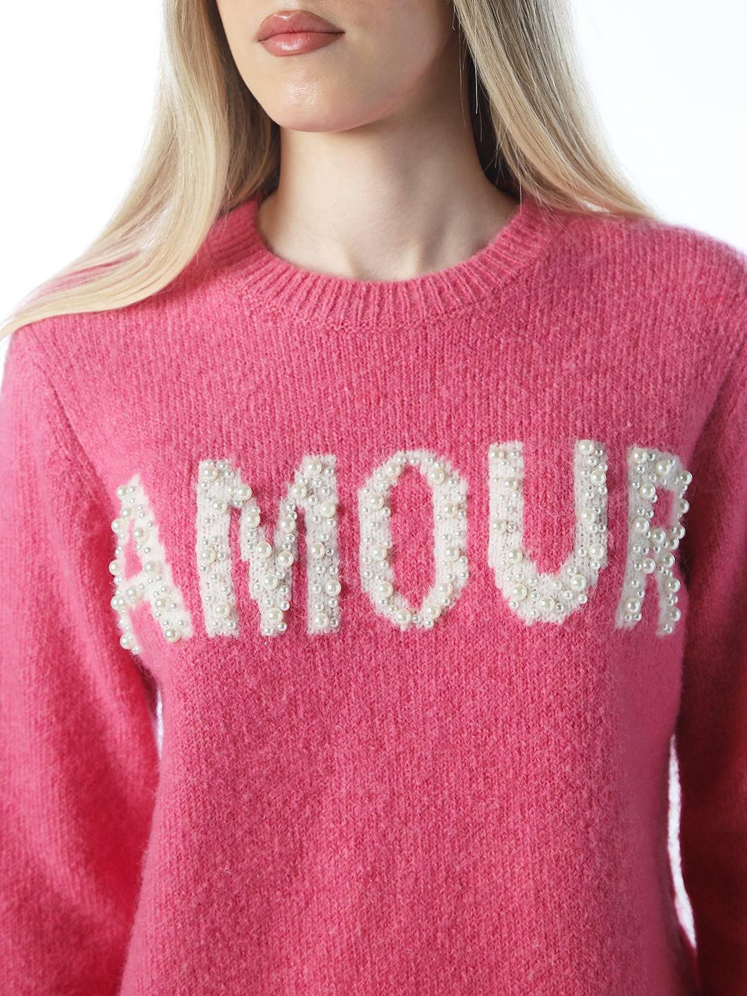 Pearl Detail Fuzzy Pullover