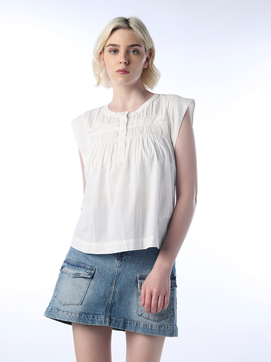 Pin-Tucked Cotton Top