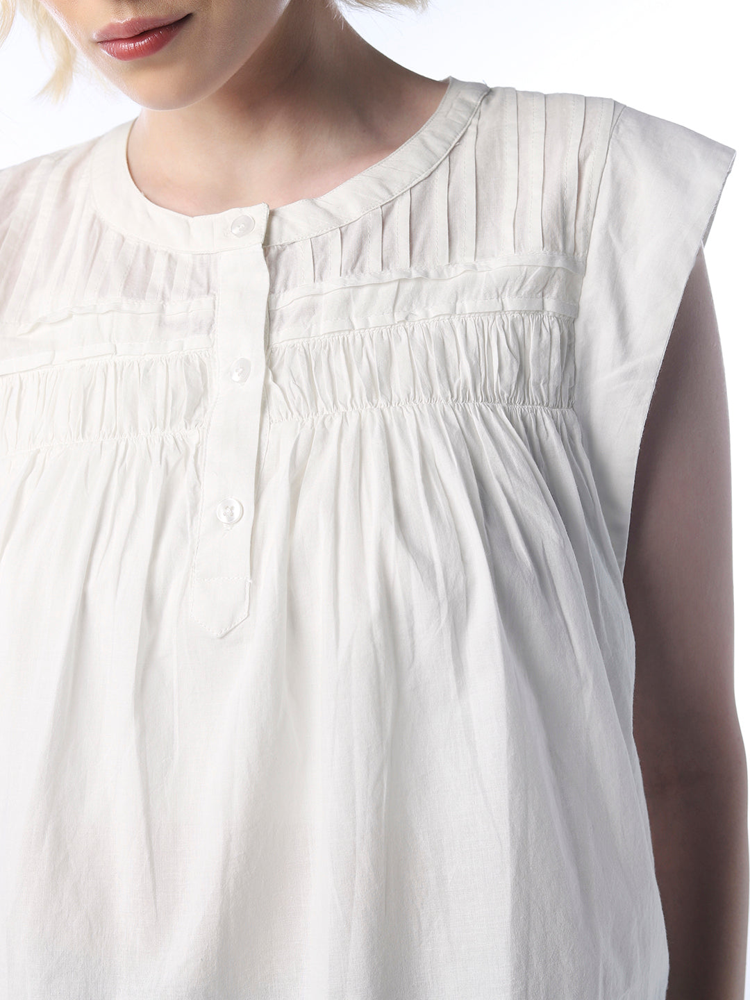 Pin-Tucked Cotton Top