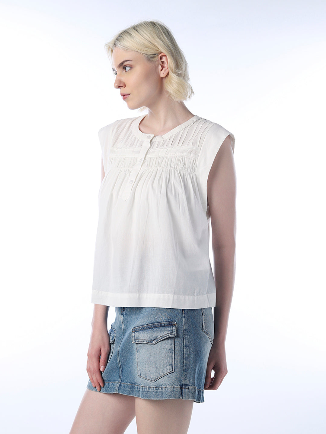 Pin-Tucked Cotton Top