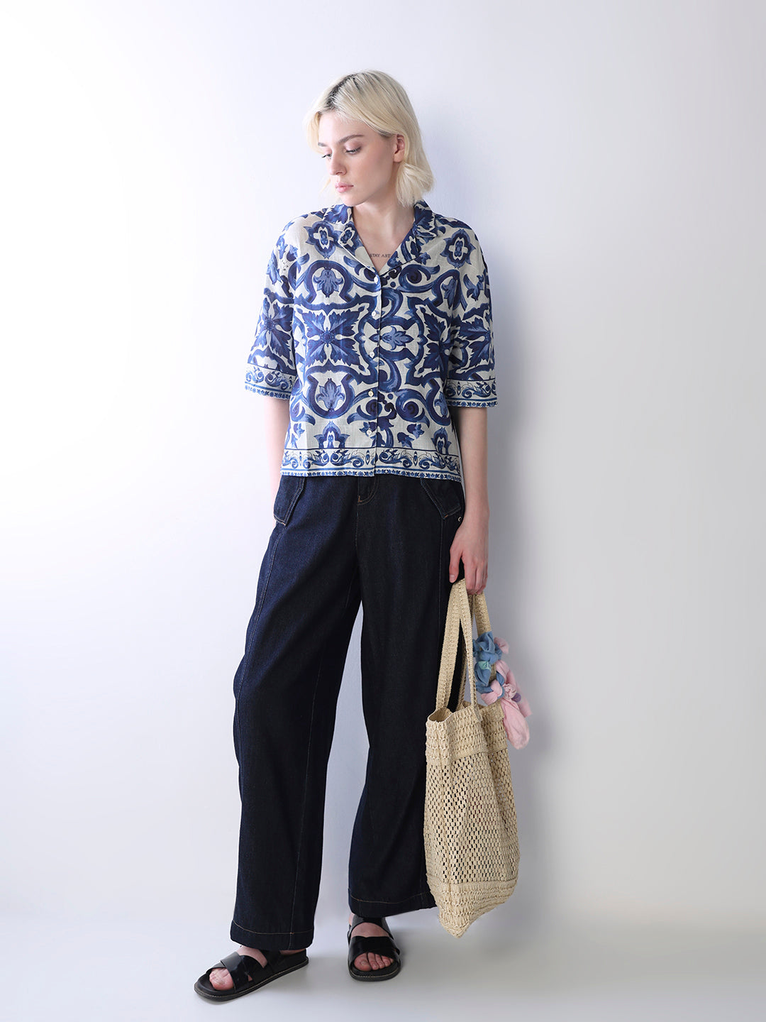 Printed Cotton Shirt - Blue