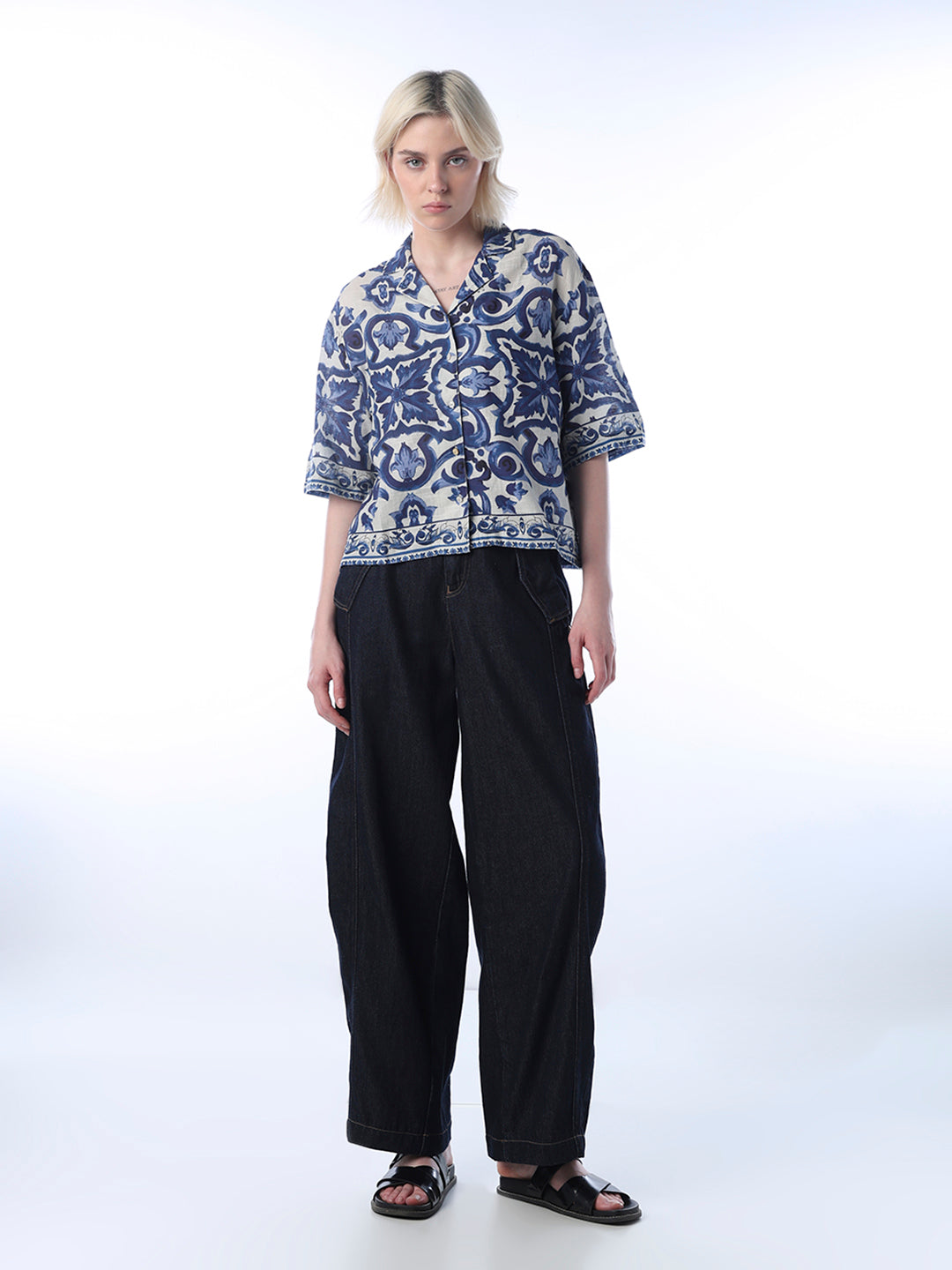 Printed Cotton Shirt - Blue