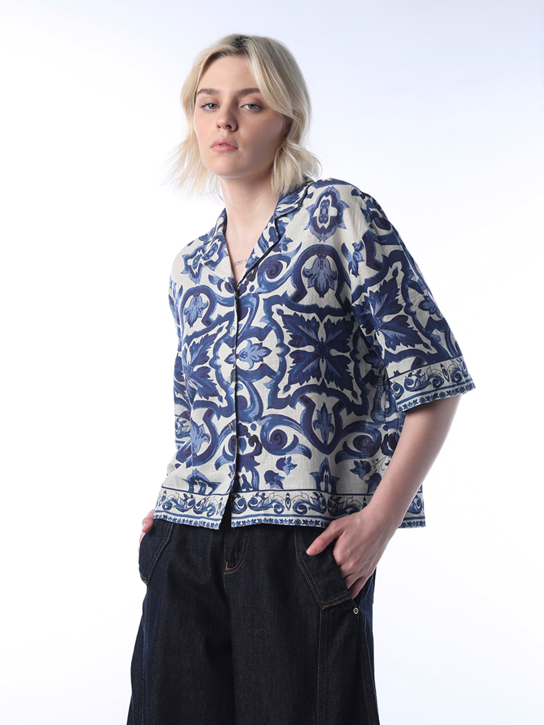 Printed Cotton Shirt - Blue