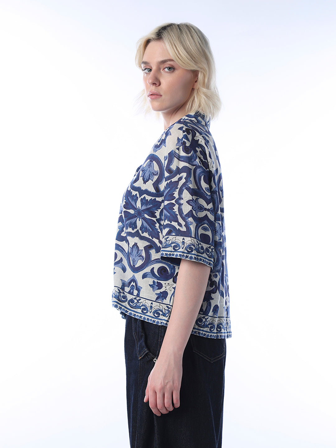 Printed Cotton Shirt - Blue