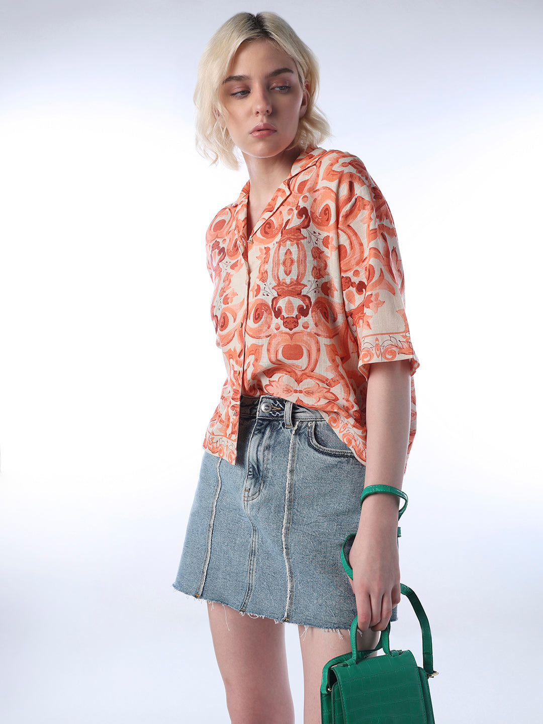 Printed Cotton Shirt - Orange