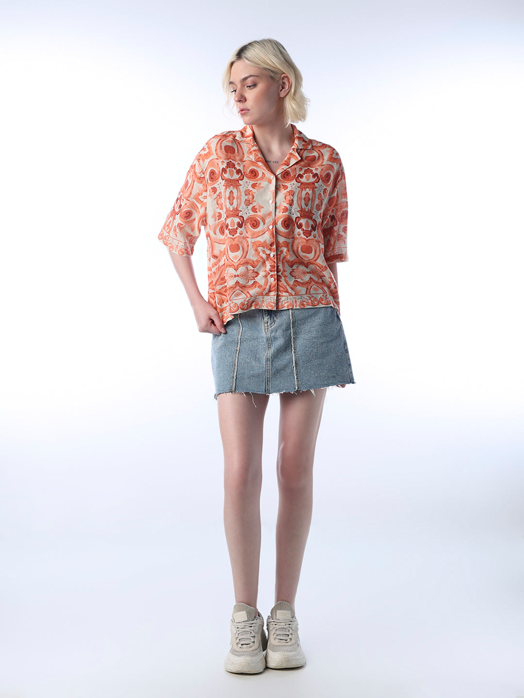 Printed Cotton Shirt - Orange