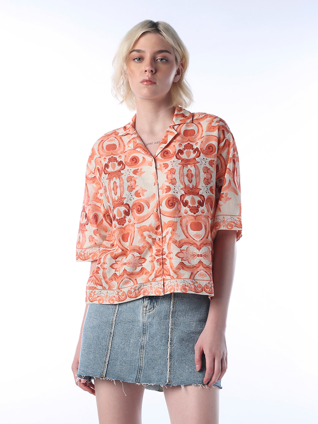 Printed Cotton Shirt - Orange