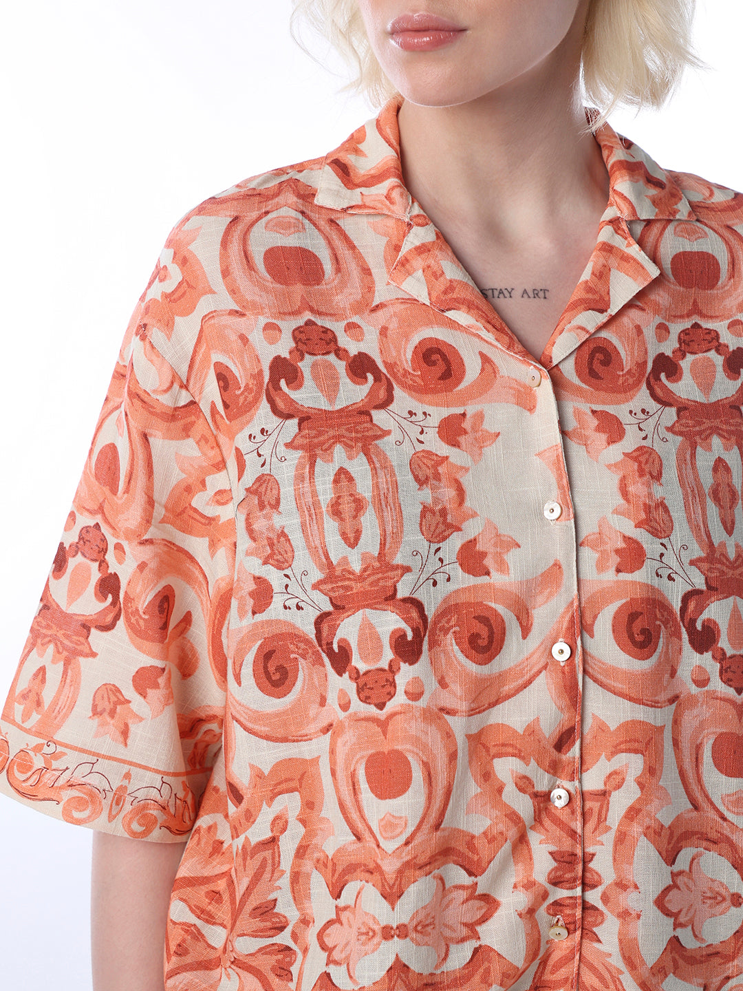 Printed Cotton Shirt - Orange
