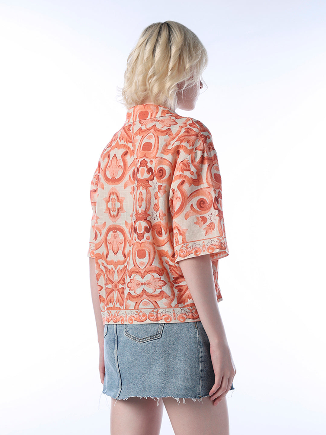 Printed Cotton Shirt - Orange