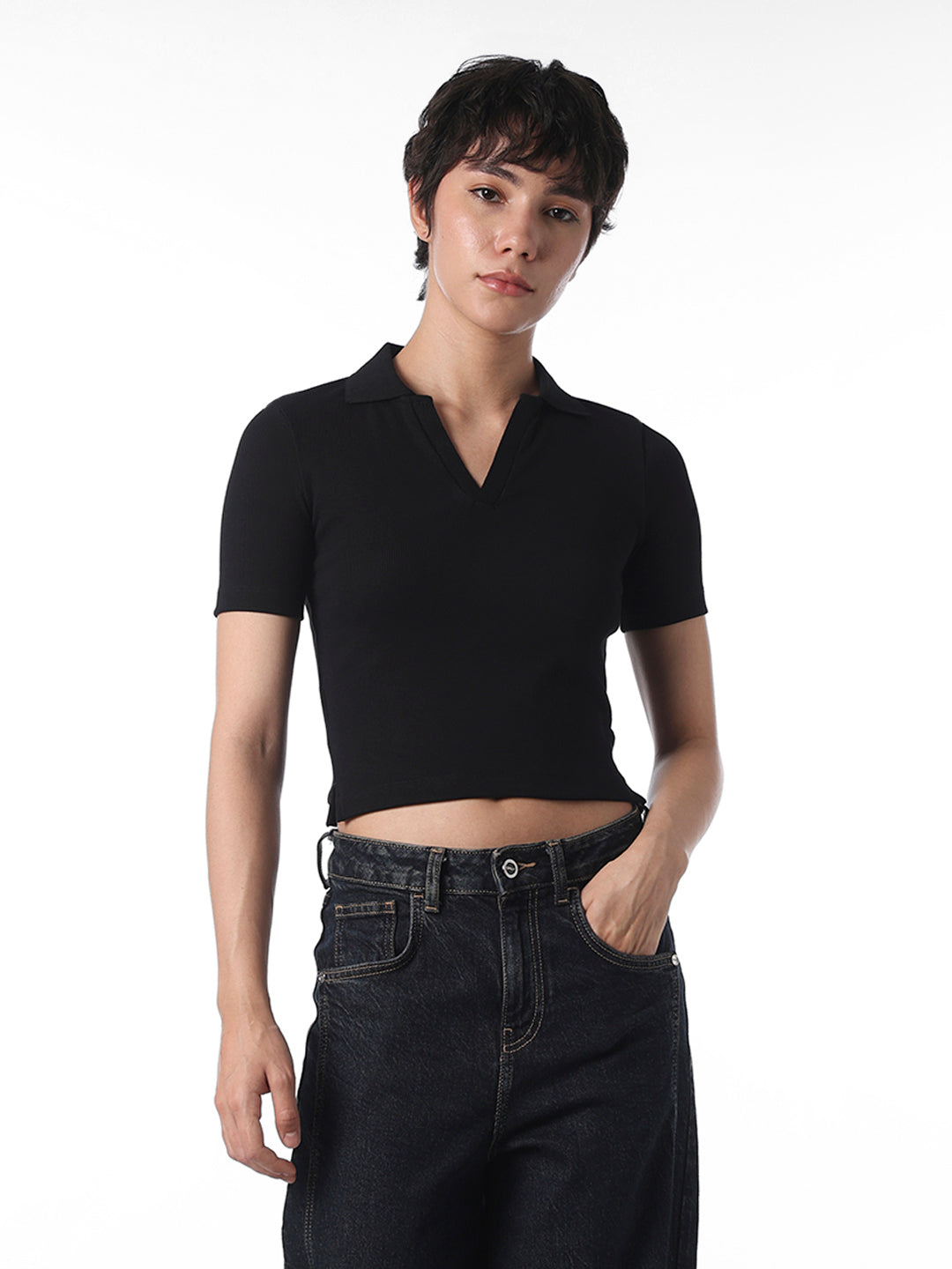 Black Cropped Polo