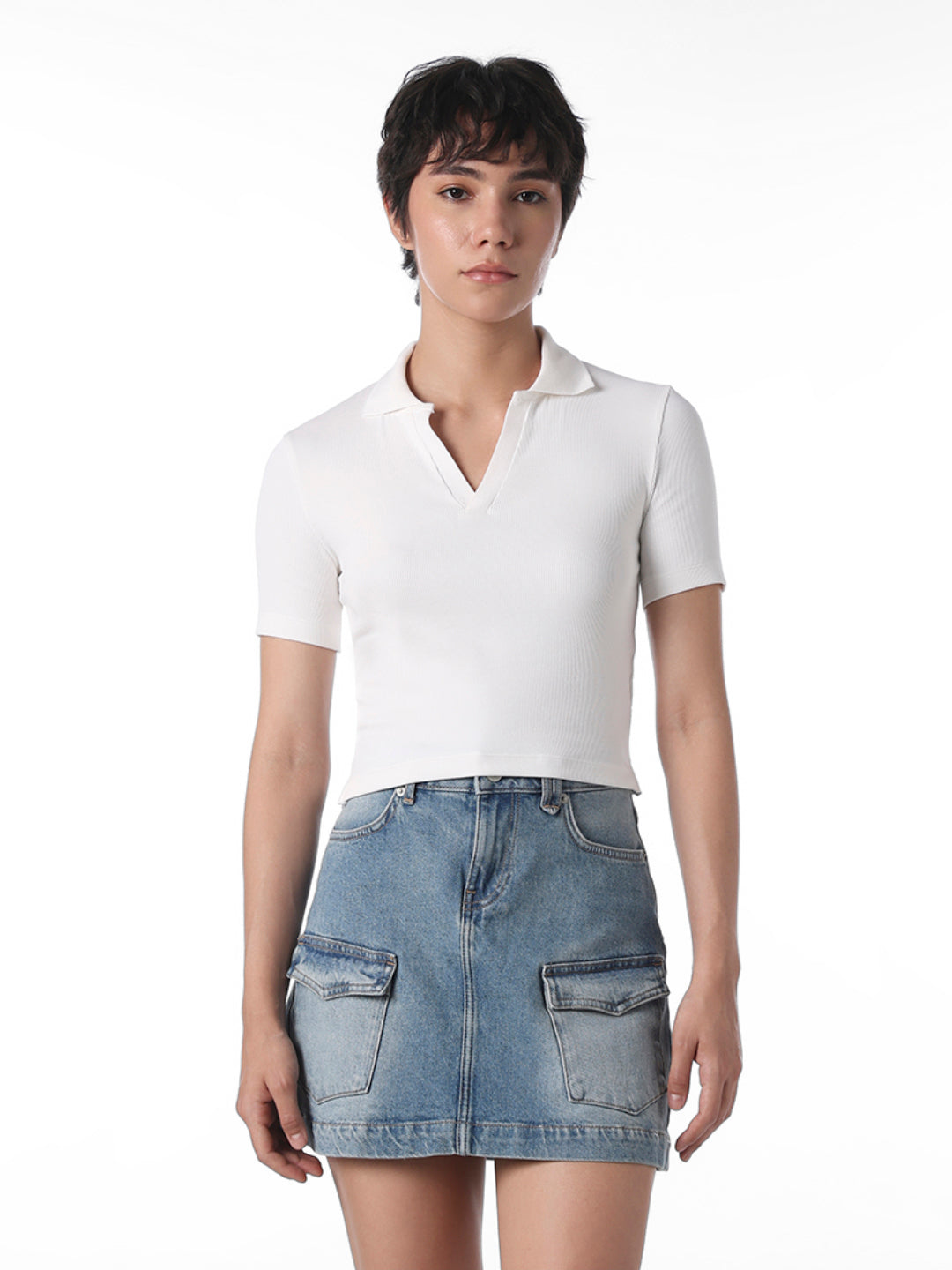 White Cropped Polo