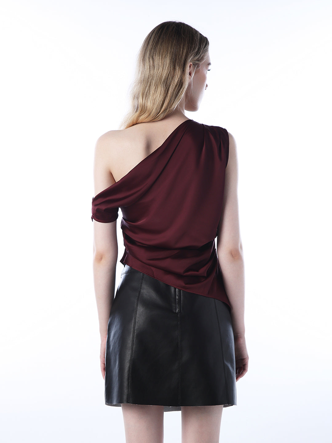 Draped One-Shoulder Satin Top