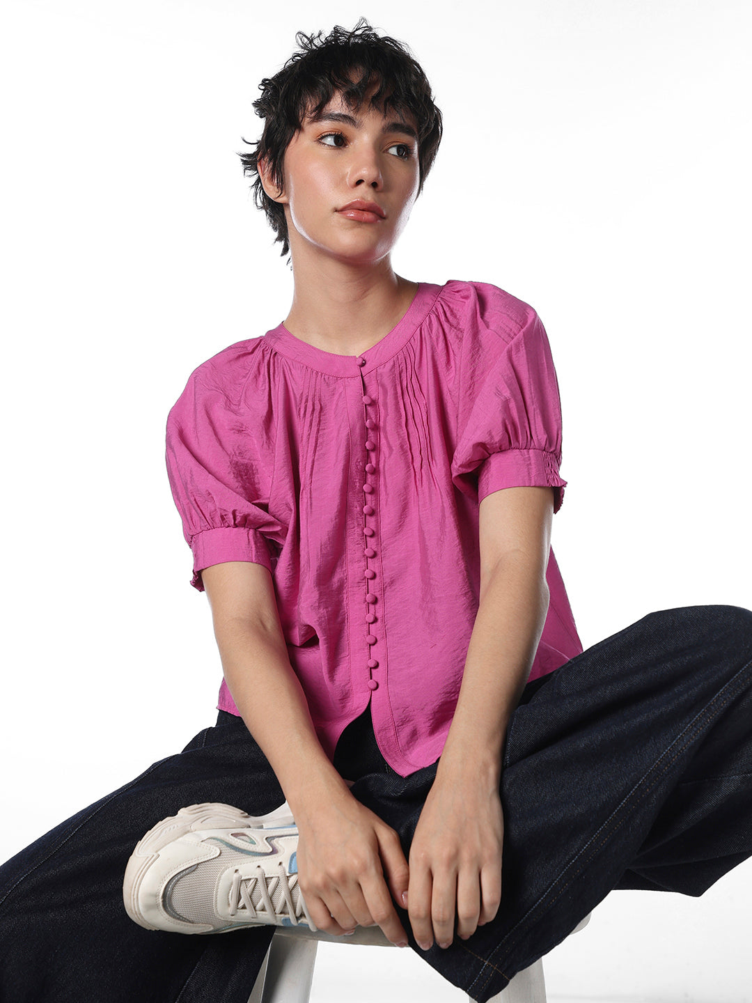 Purple Puff Sleeves Top