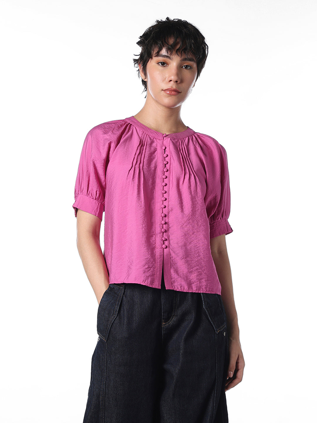 Purple Puff Sleeves Top