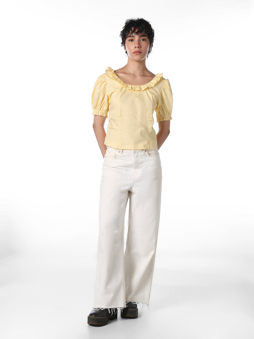 Yellow Frill-Trim Top