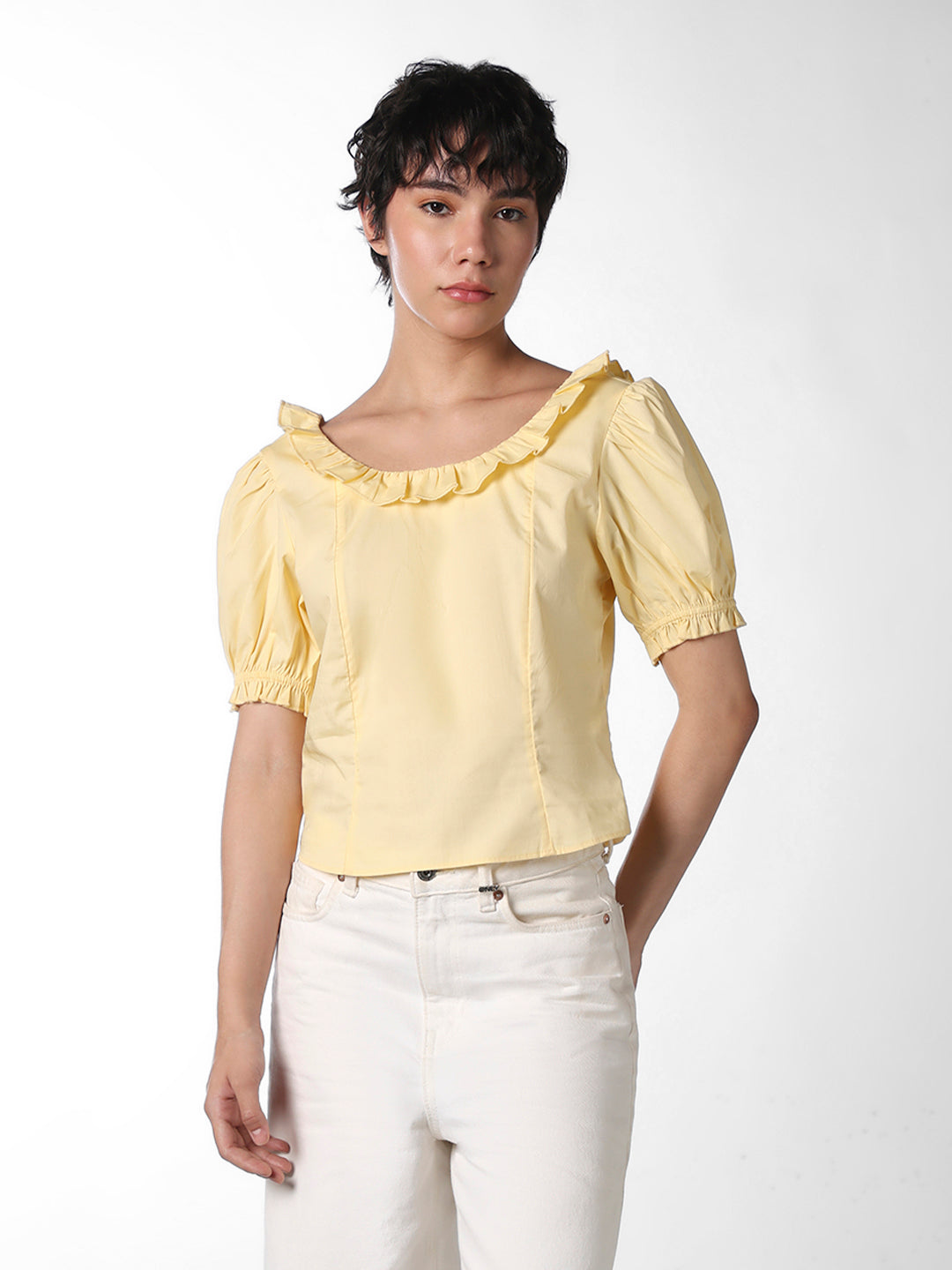 Yellow Frill-Trim Top