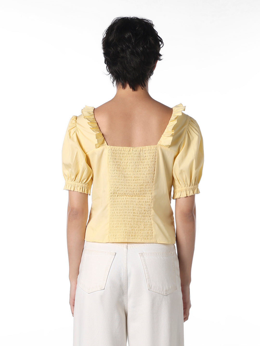 Yellow Frill-Trim Top