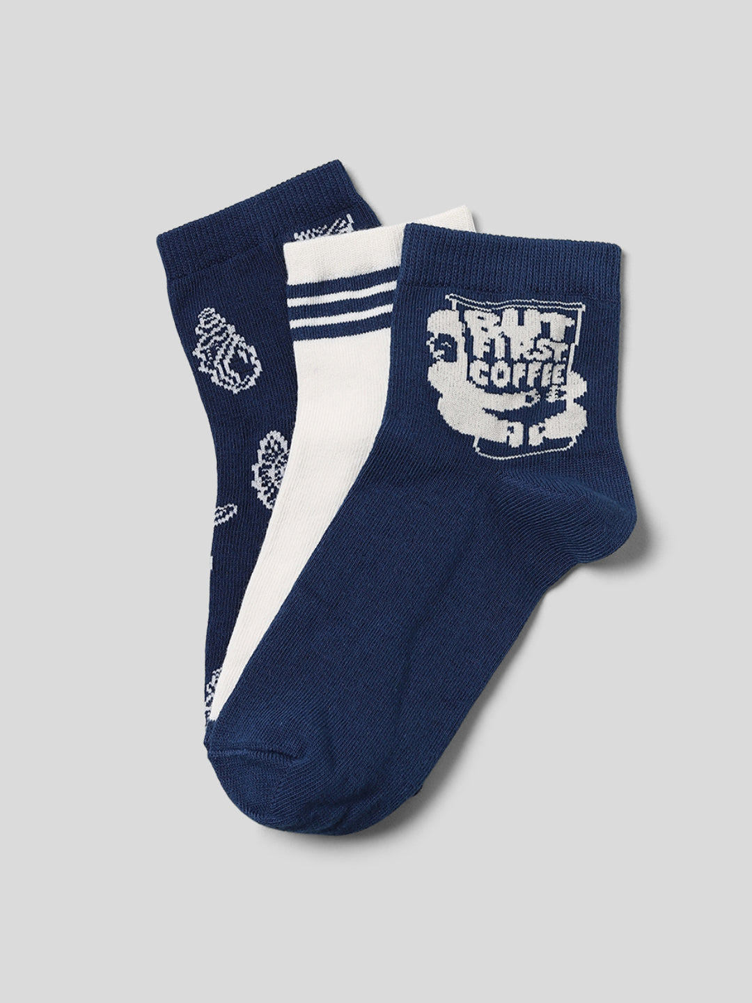 Pack of 3 Printed Socks - Blue