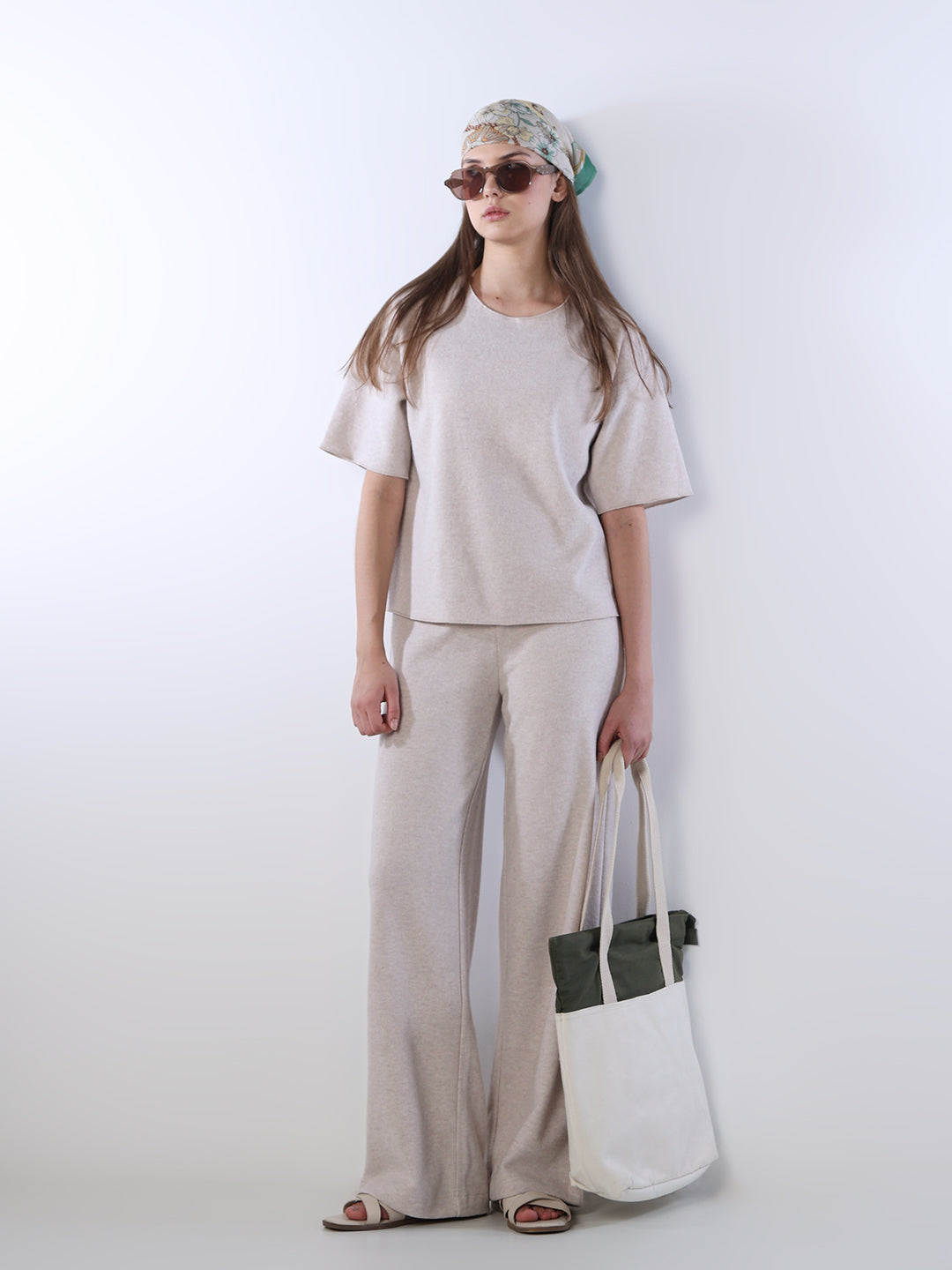 Beige Wide Leg Sweatpants