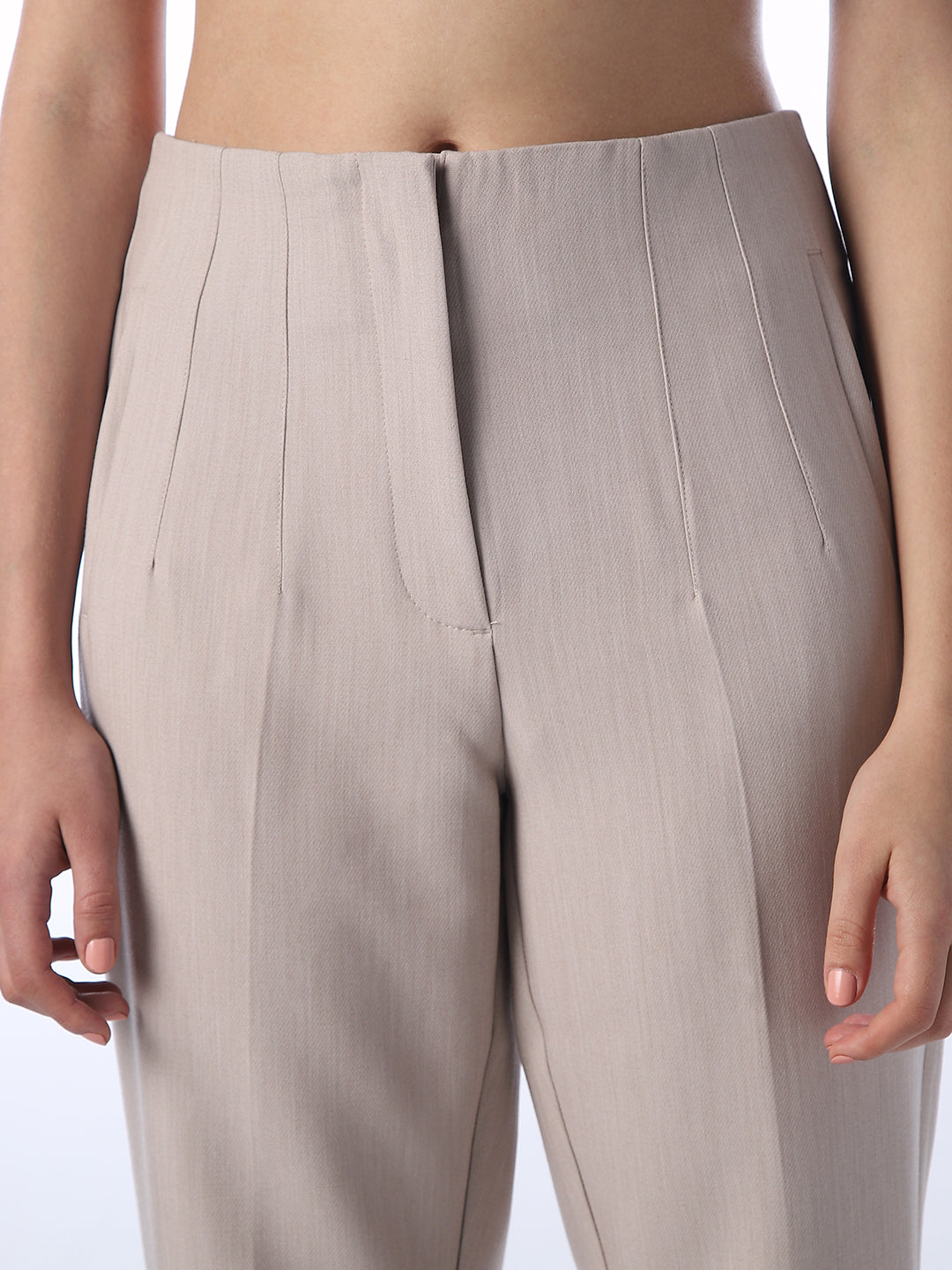 High Waist Flared Tailored Pants - Beige