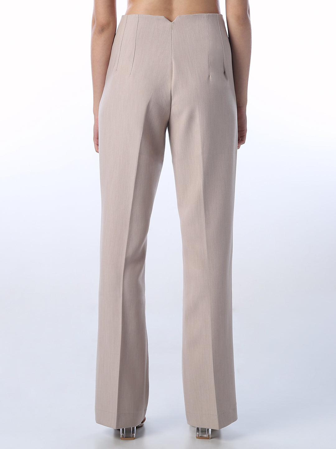 High Waist Flared Tailored Pants - Beige