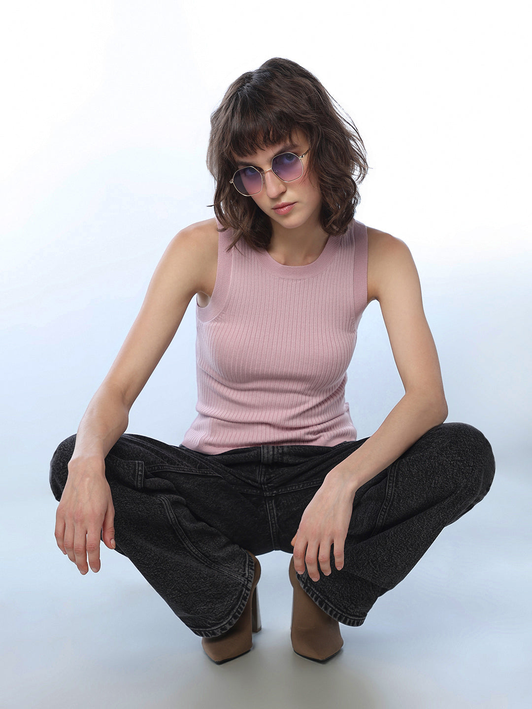 Sleeveless Knitted Top - Pink