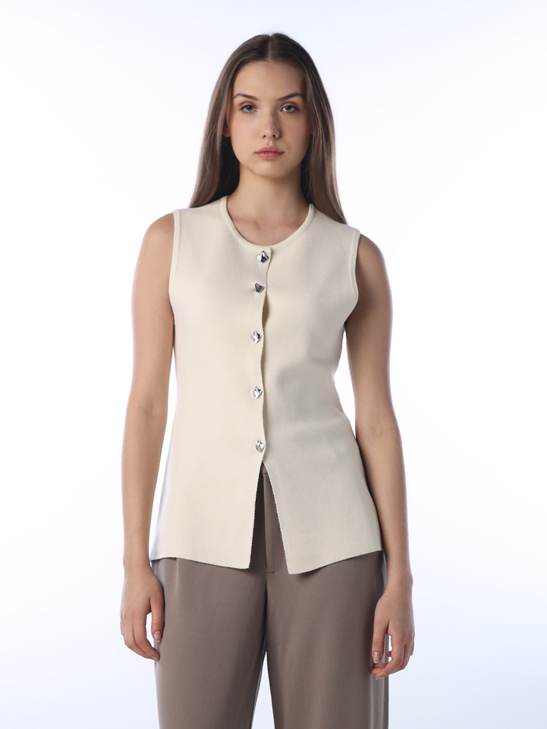 Cream Long Tailored Waistcoat