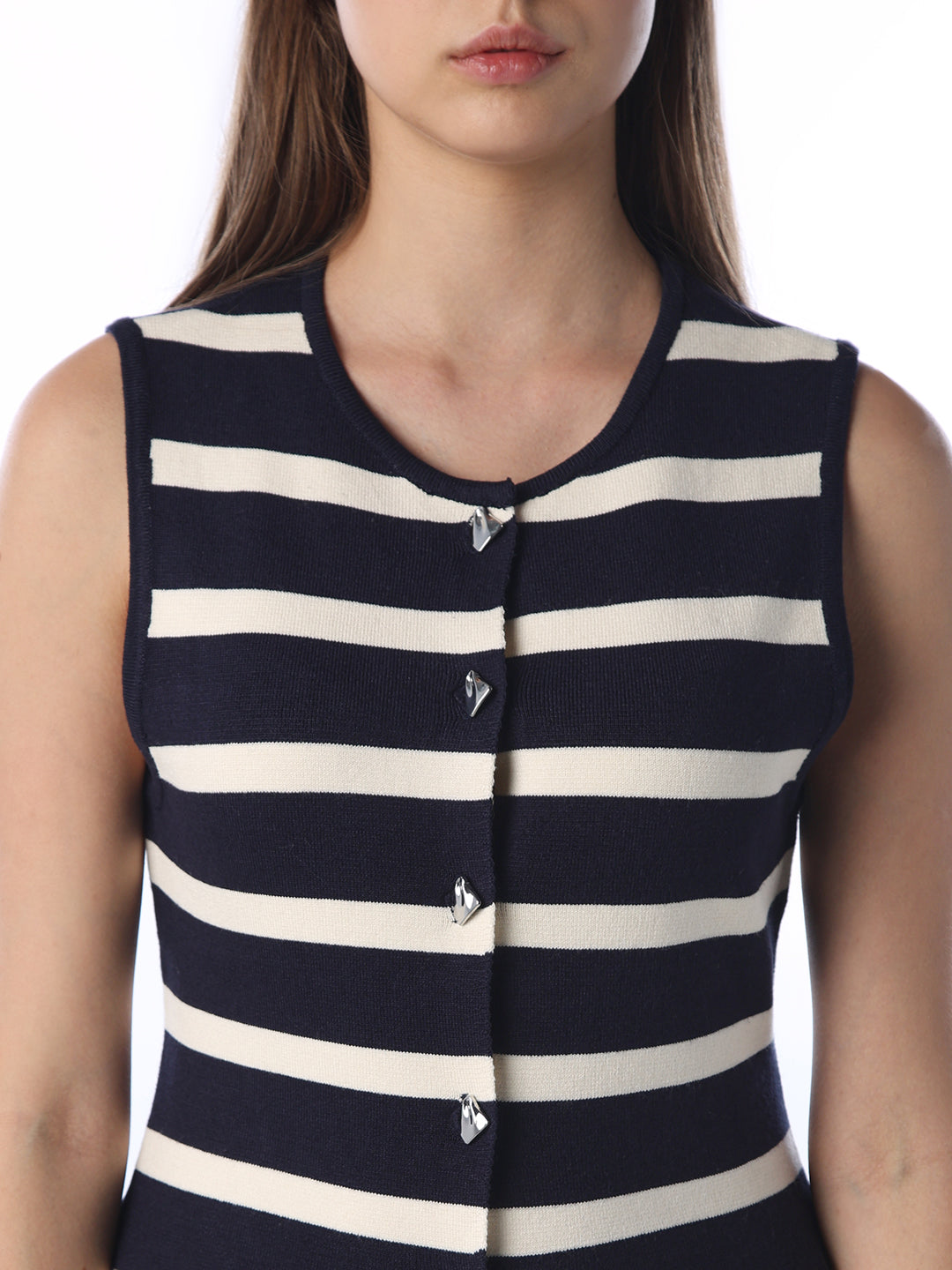 Button-Down Striped Long Vest Top