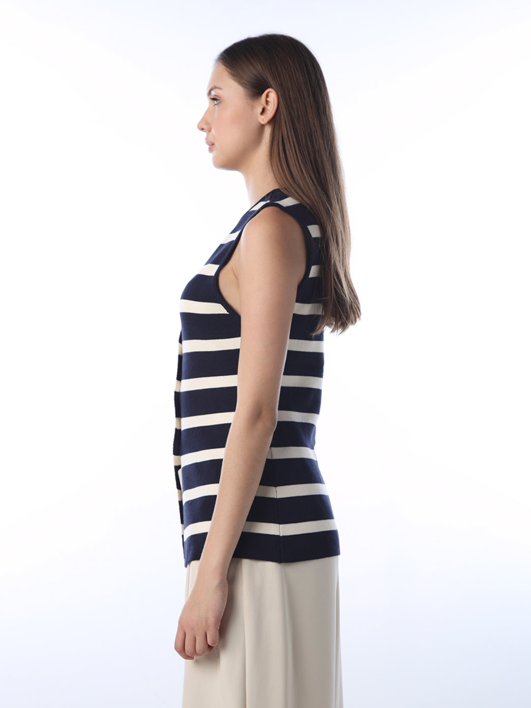 Button-Down Striped Long Vest Top