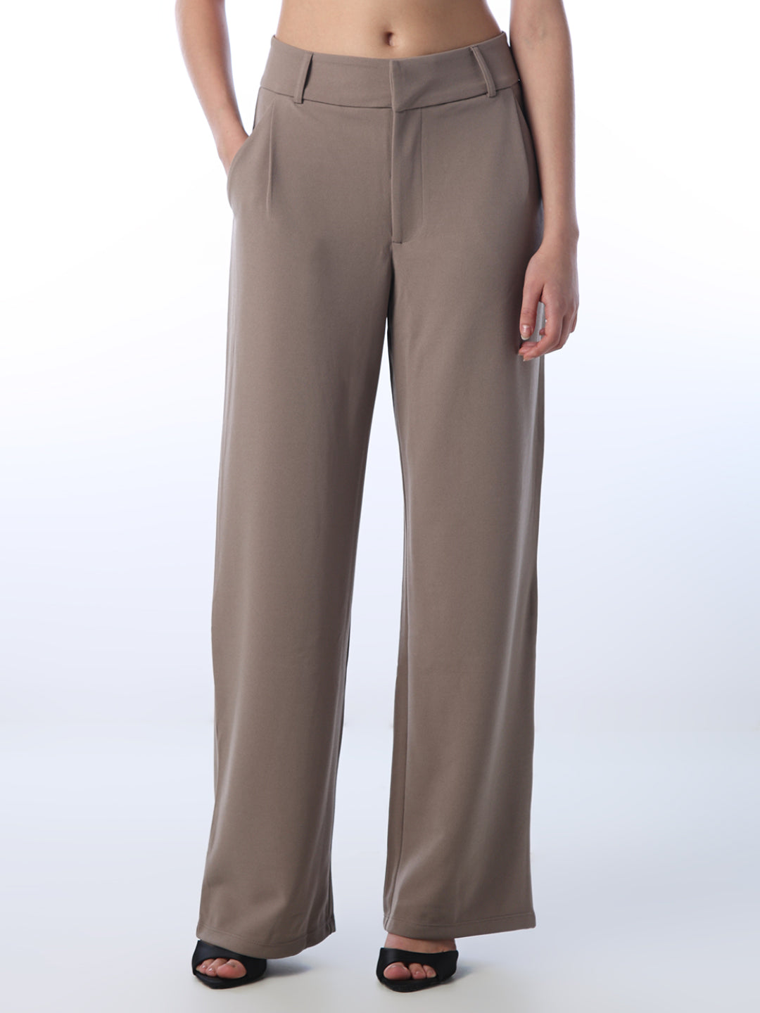 Tailored Wide Leg Pants - Brown