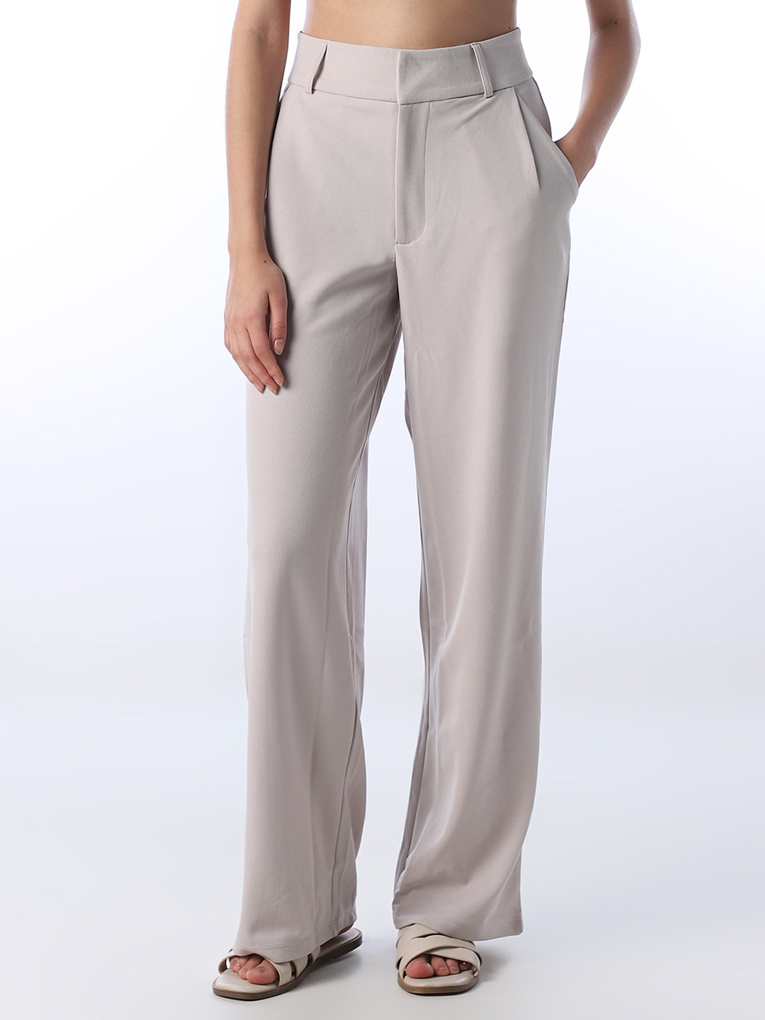 Tailored Wide Leg Pants - Beige