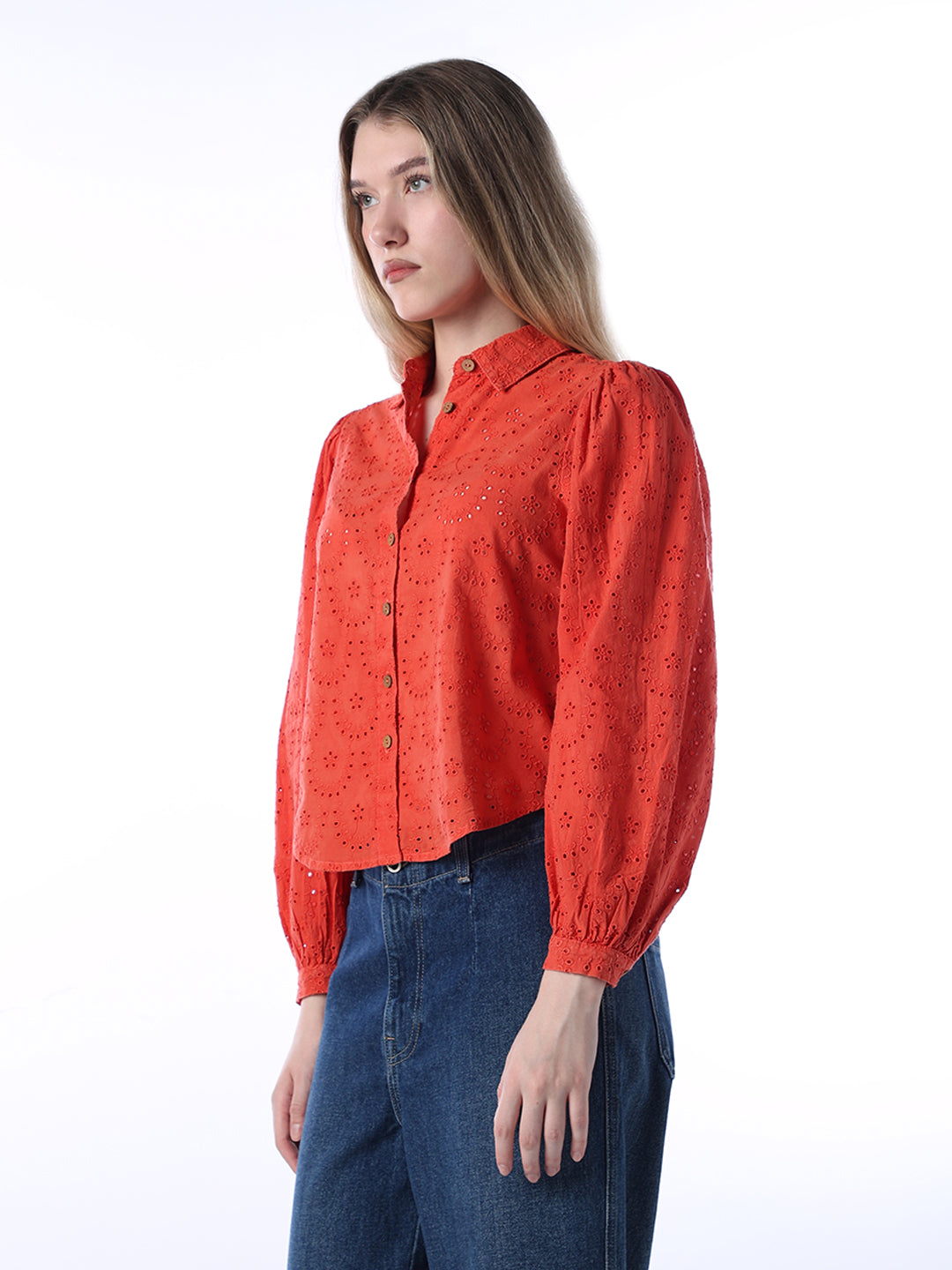 Red Cotton Schiffli Shirt