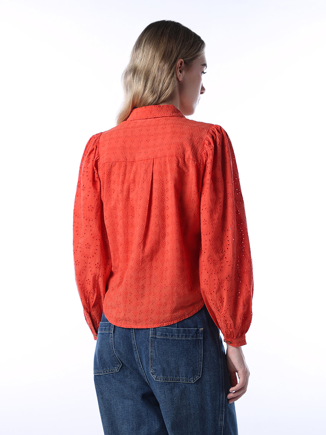 Red Cotton Schiffli Shirt