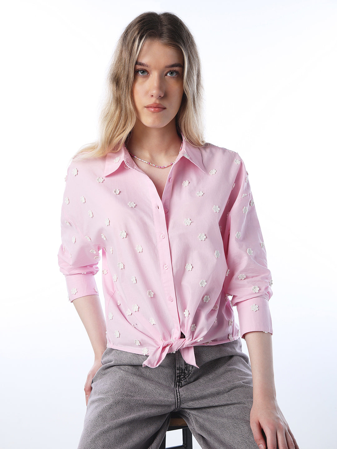 Floral Applique Cotton Shirt