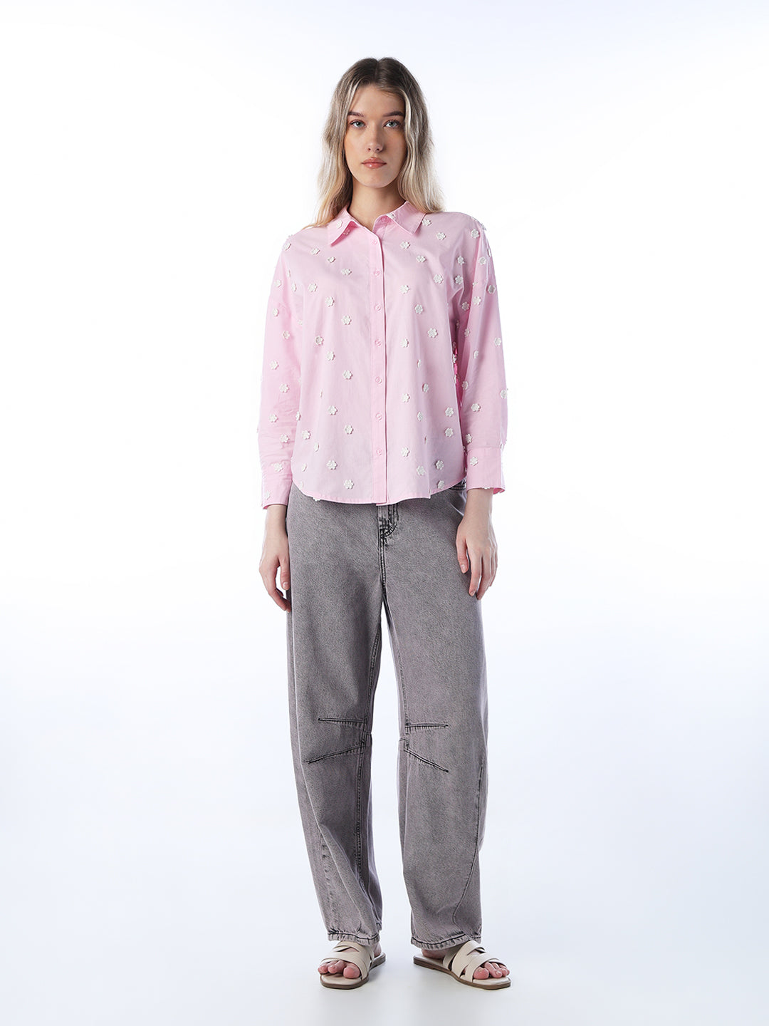 Floral Applique Cotton Shirt