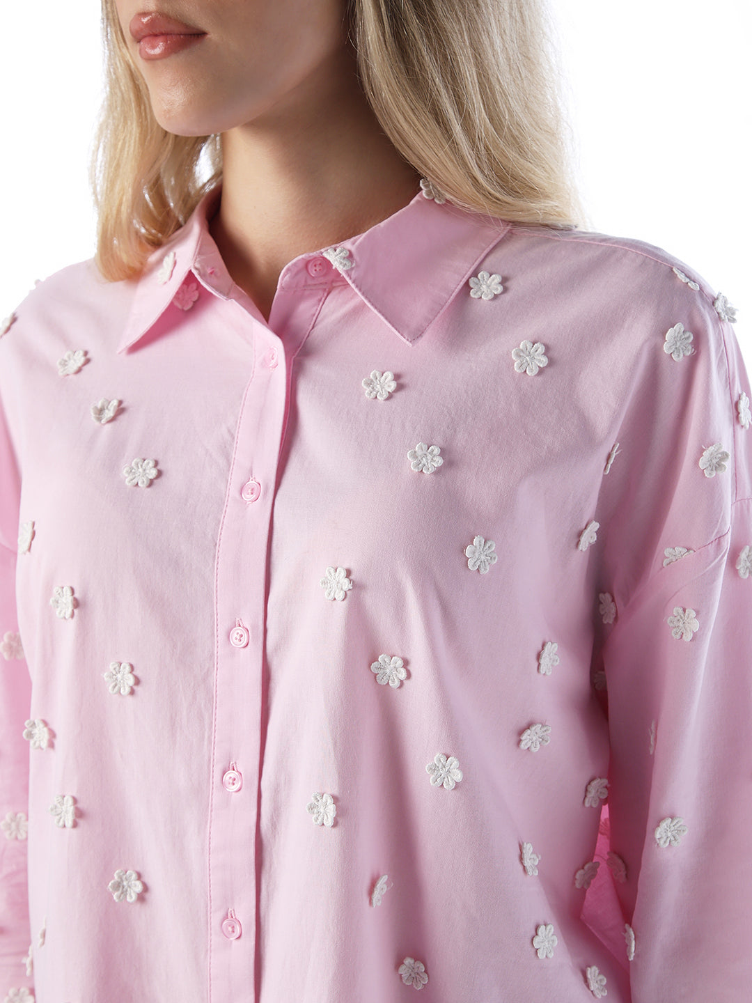 Floral Applique Cotton Shirt