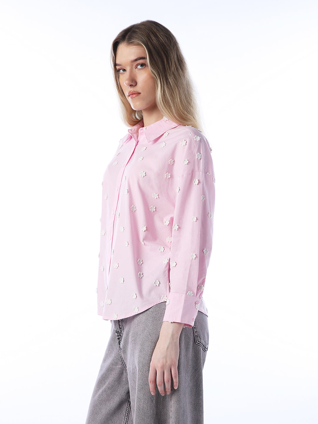 Floral Applique Cotton Shirt