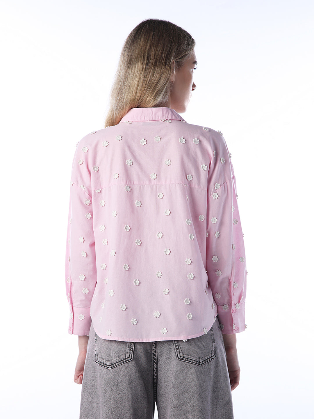 Floral Applique Cotton Shirt