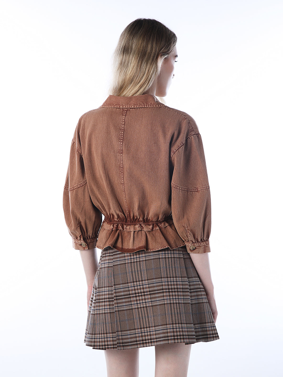 Vintage Washed Zip-Up Shirt- Brown