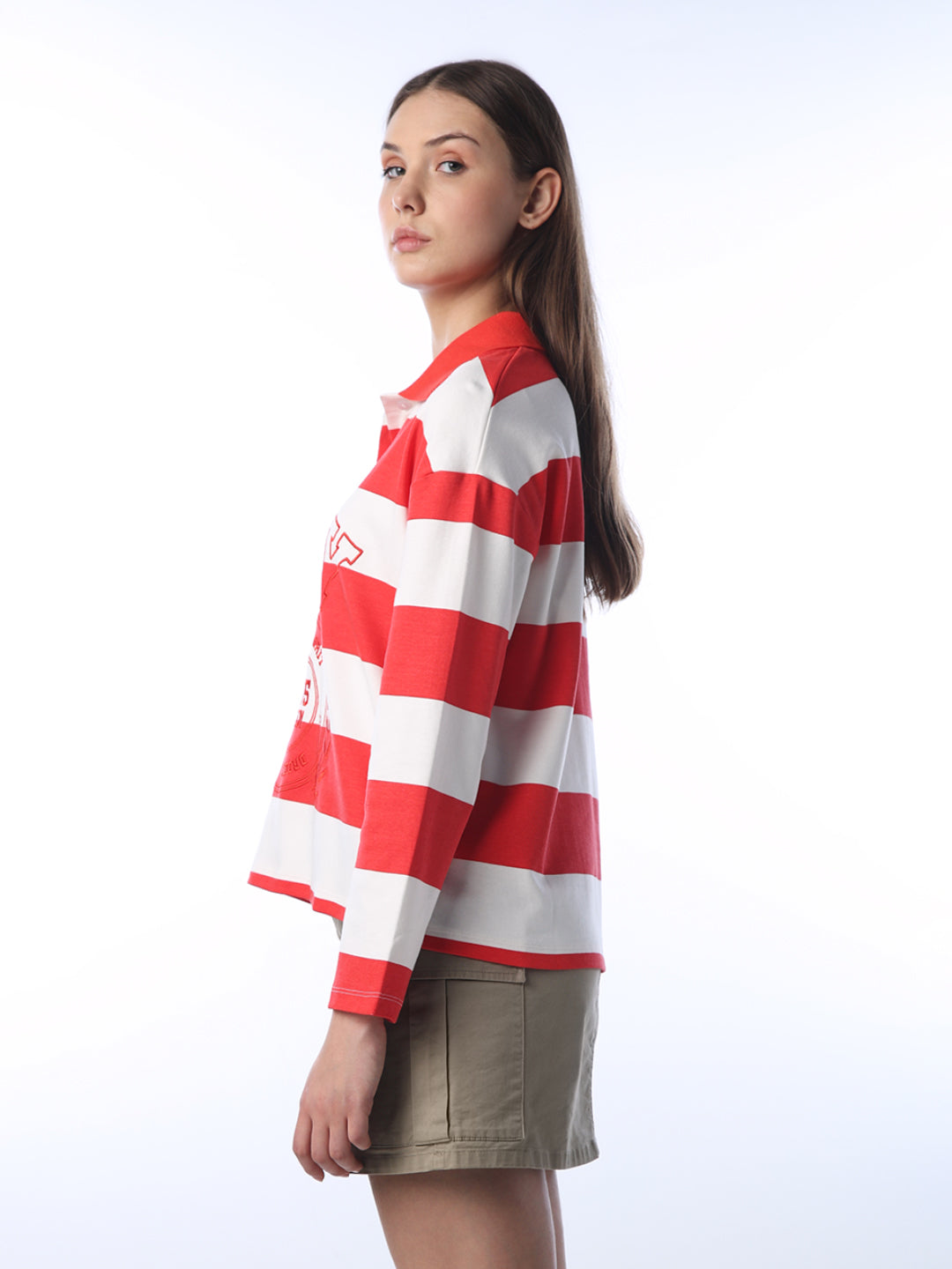 Embroidered Striped Rugby Polo