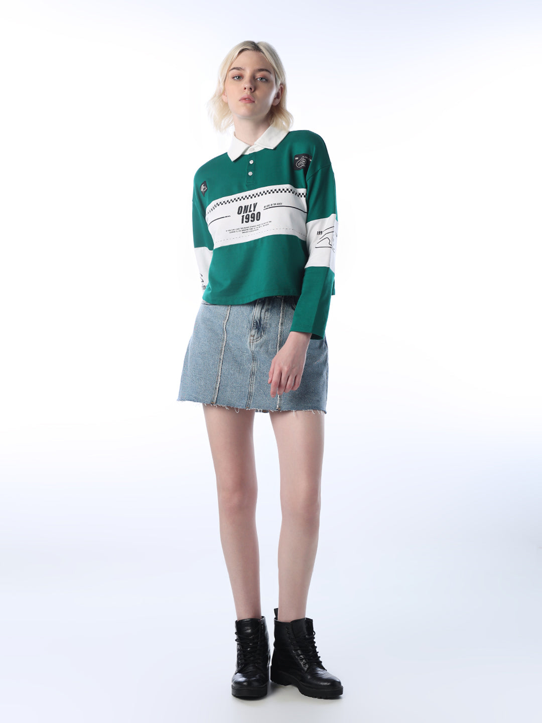 Cropped Cotton Polo - Green