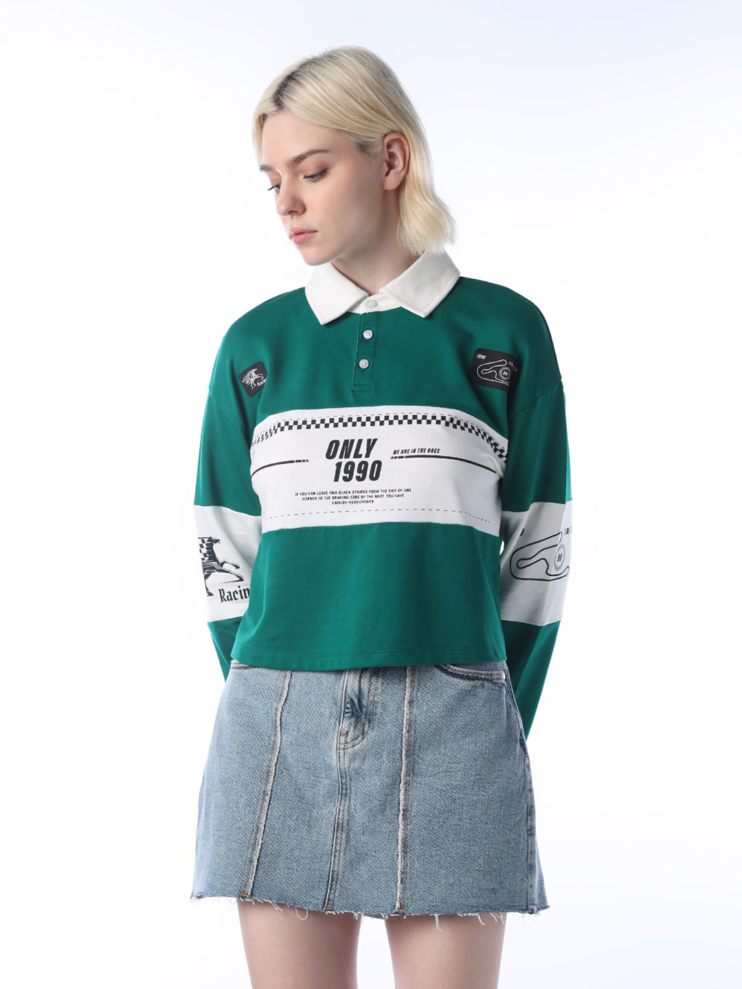 Cropped Cotton Polo - Green